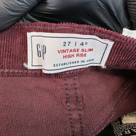 GAP Corduroy Pants Womens 27/4 Short Dark Maroon Vintage Slim High Rise Stretch - Picture 12 of 14